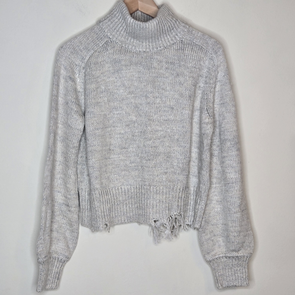 LOVERS + FRIENDS Stone Turtleneck Lightly Distressed Sweater Cozy Neutral - Picture 5 of 11